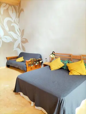 Cama o camas de una habitación en Mas la Llum, la casa de palla