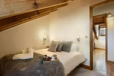 Cama o camas de una habitación en Alojamiento la Atalaya de Araguas