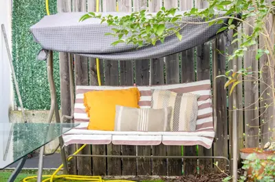 Zona de estar de Encantadora habitación en apartamento con terraza