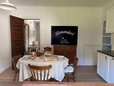 Una televisión o centro de entretenimiento en Casa para 12 con jardín en Chía, Benasque La Casa del Tilo