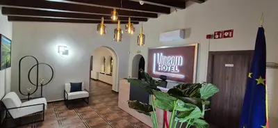 Una televisión o centro de entretenimiento en Vineam Hotel