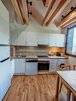 Una cocina o zona de cocina en Chimenea y cocina moderna, encanto rústico con confort - Aüt 3