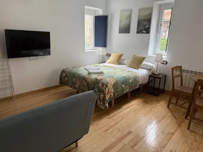 Cama o camas de una habitación en Apartamentos Pirineo