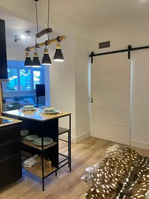 Una televisión o centro de entretenimiento en Baqueira Niu 1500 pie pistas coqueto Loft diseño Ski