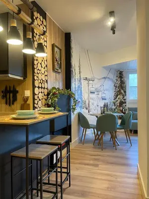 Zona de estar de Baqueira Niu 1500 pie pistas coqueto Loft diseño Ski