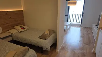 Cama o camas de una habitación en Apartamentos Leyre Candanchú