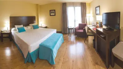 Cama o camas de una habitación en Gran Hotel Ciudad de Barbastro