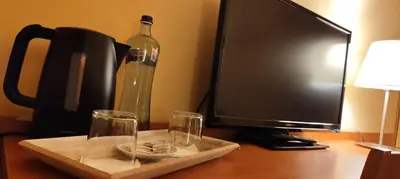 Una televisión o centro de entretenimiento en Hotel Saurat