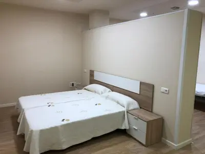 Cama o camas de una habitación en Apartamentos Villava Pamplona