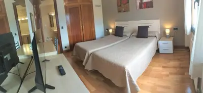 Una televisión o centro de entretenimiento en Hostal Meson Del Barro - Alojamientos Pamplona