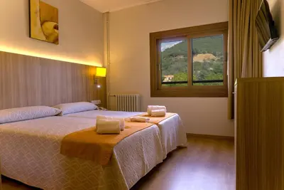 Cama o camas de una habitación en Hotel Boltaña Ordesa